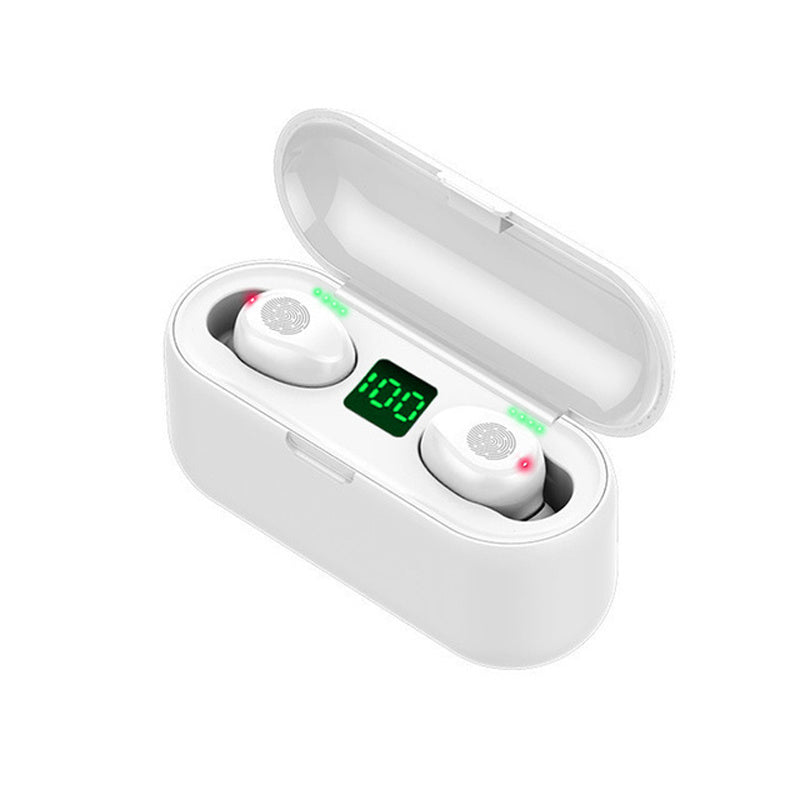Waterproof sports Bluetooth wireless headphones in charging case.