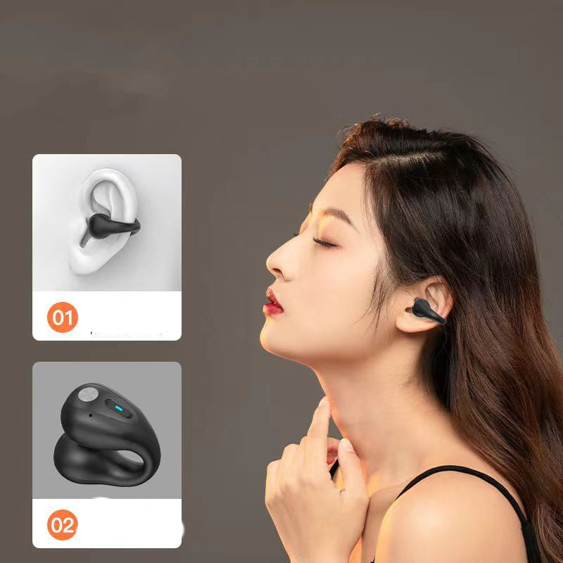 Bone Conduction Headphones with Bluetooth 5.3 and touch controls, shown worn by a woman, highlighting open-ear design and ergonomic fit.