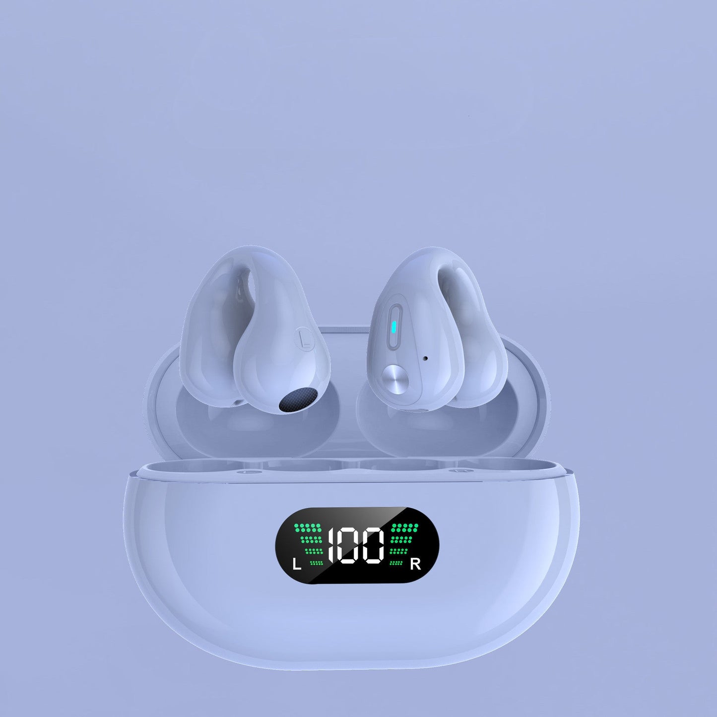 Bone Conduction Headphones TWS Earbuds with Bluetooth 5.3 in charging case.