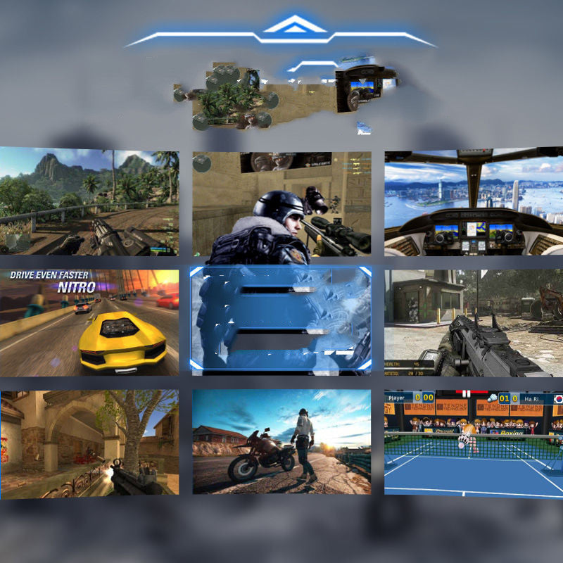 Gaming screenshots showcasing immersive virtual environments and rich graphics for use with New VRG Pro 3D VR glasses.