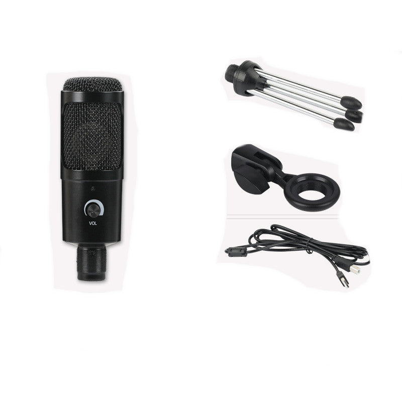 Condenser microphone with accessories for gaming and live recording.