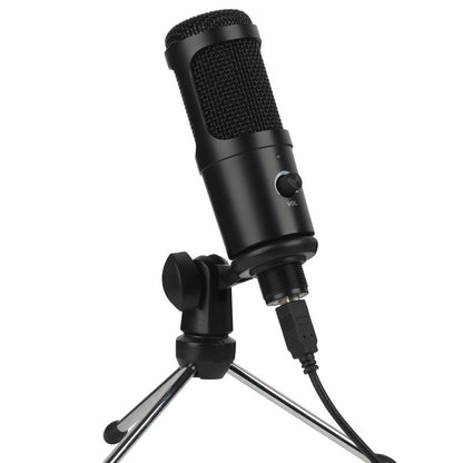 Condenser microphone for computer game voice and live recording with adjustable stand.