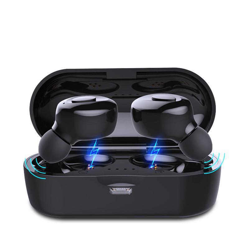 Wireless sports headphones in a charging case, featuring Bluetooth connectivity, ergonomic design, and sweatproof durability for active lifestyles.