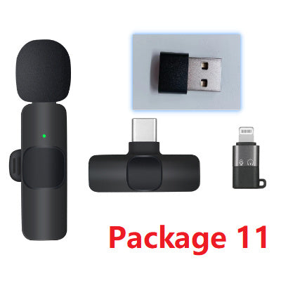 Wireless Lavalier Microphone system with dual microphones, outdoor use, and charging case.