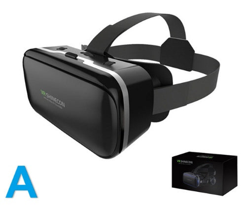 VR Shinecon 120° FOV 3D virtual reality glasses with stereo headphones, featuring ergonomic design and universal smartphone compatibility.