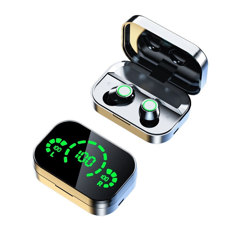 YD03 Wireless Bluetooth Headset with smart display and breathing lights in charging case.