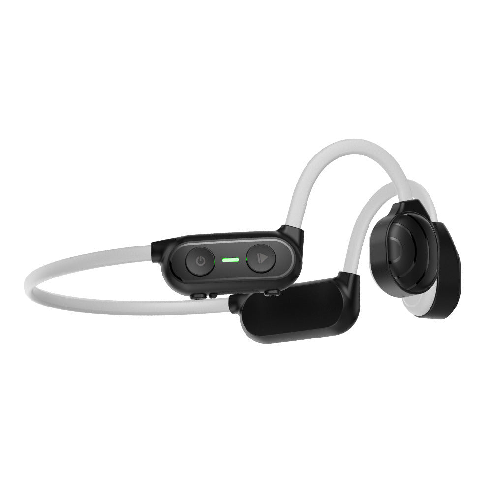 Personal bone conduction Bluetooth headset with ergonomic design and open-ear feature for outdoor activities.