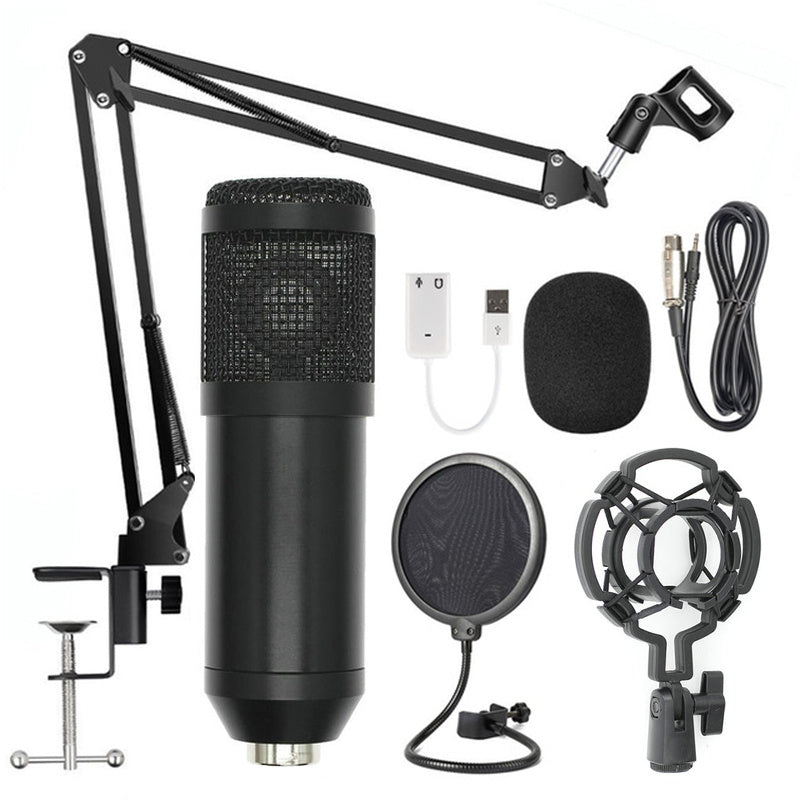 Net Microphone Stand Set with adjustable stand, shock mount, and cables for clear audio recording.