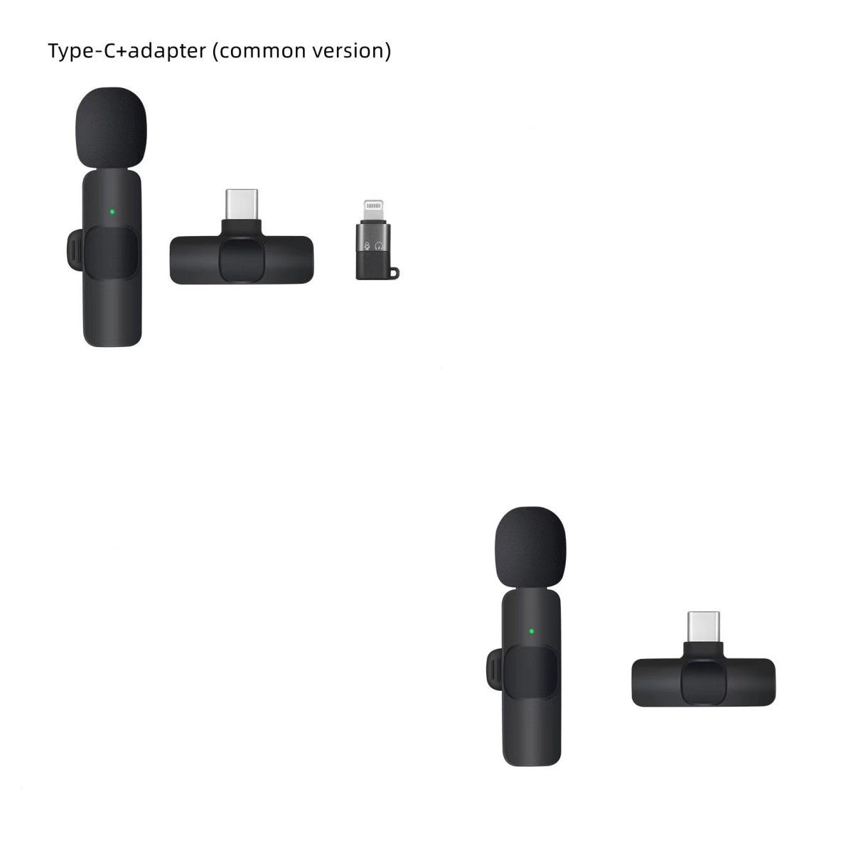 Wireless Lavalier Microphone with Dual Clip-on Mics and Type-C Adapter for Outdoor Use