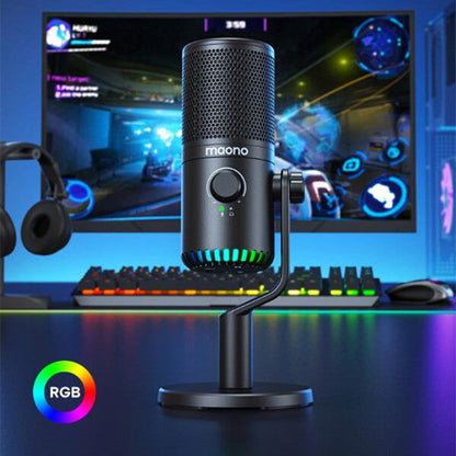 Esports dedicated desktop computer games microphone with RGB lighting, ideal for gaming and streaming.