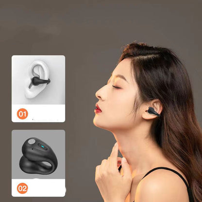 Bone Conduction Headphones with Bluetooth 5.3 and touch controls, shown worn by a woman, highlighting open-ear design and ergonomic fit.