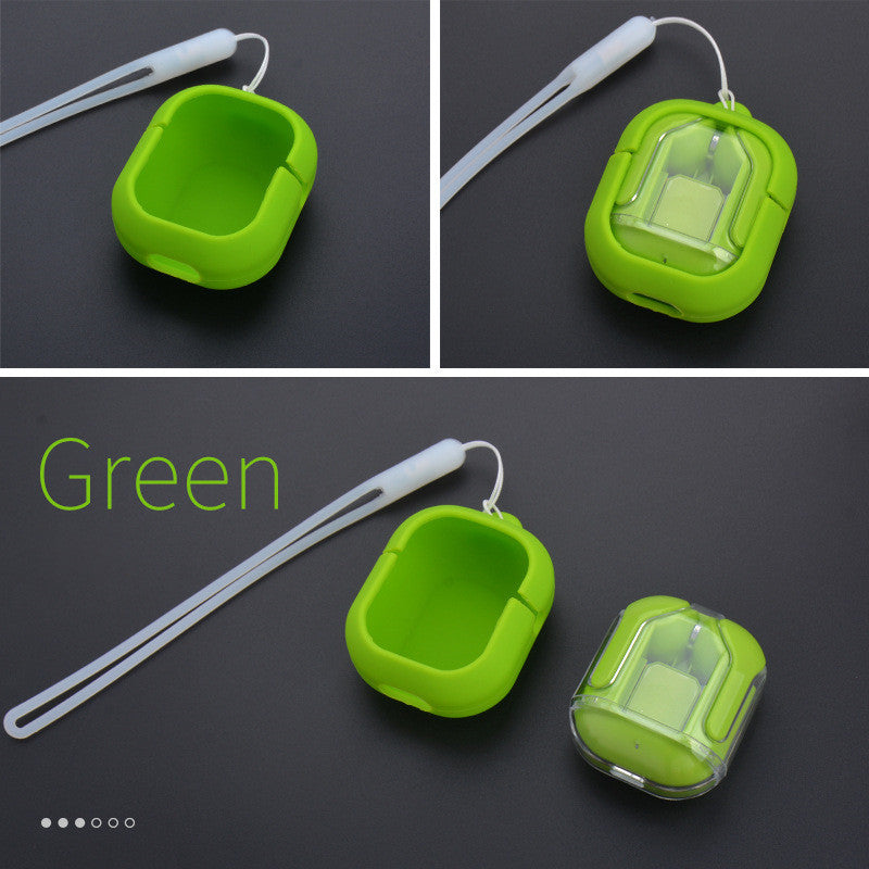 Mini transparent wireless Bluetooth headset with digital display, ENC noise reduction, and green casing.