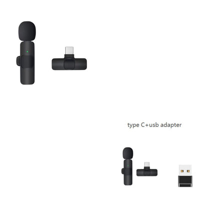 Wireless lavalier microphones with USB adapter for dual-channel recording.