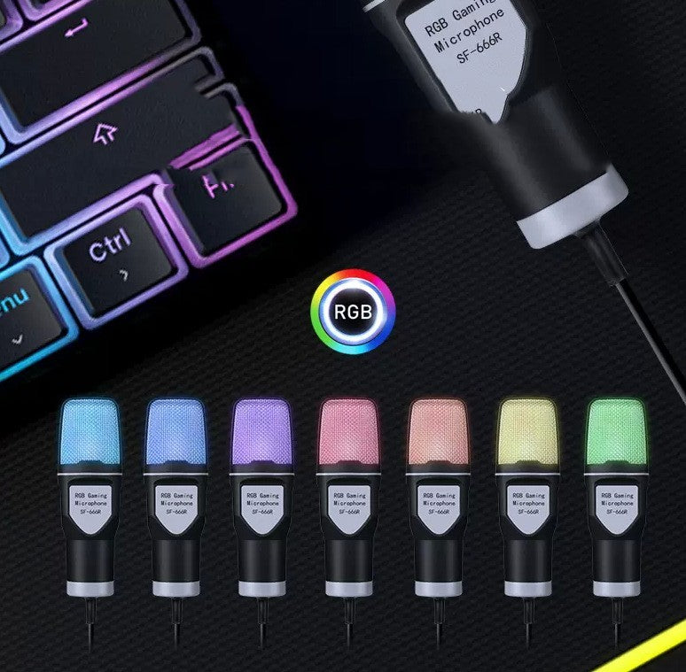 Clear Full RGB Capacitor Esports Gaming Desktop Microphone with customizable lighting effects.