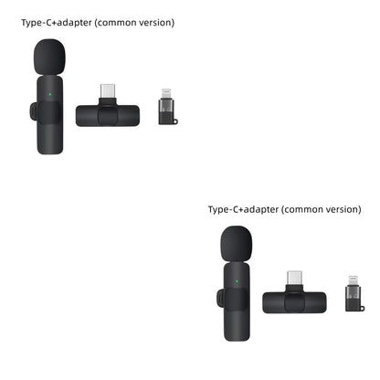 Wireless lavalier microphone system with adapters, ideal for outdoor audio recording.