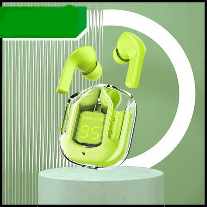 Mini Transparent Wireless Bluetooth Headset with Digital Display and ENC Noise Reduction.