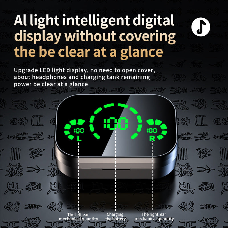 YD03 Wireless Bluetooth Headset with smart digital display and breathing light design.