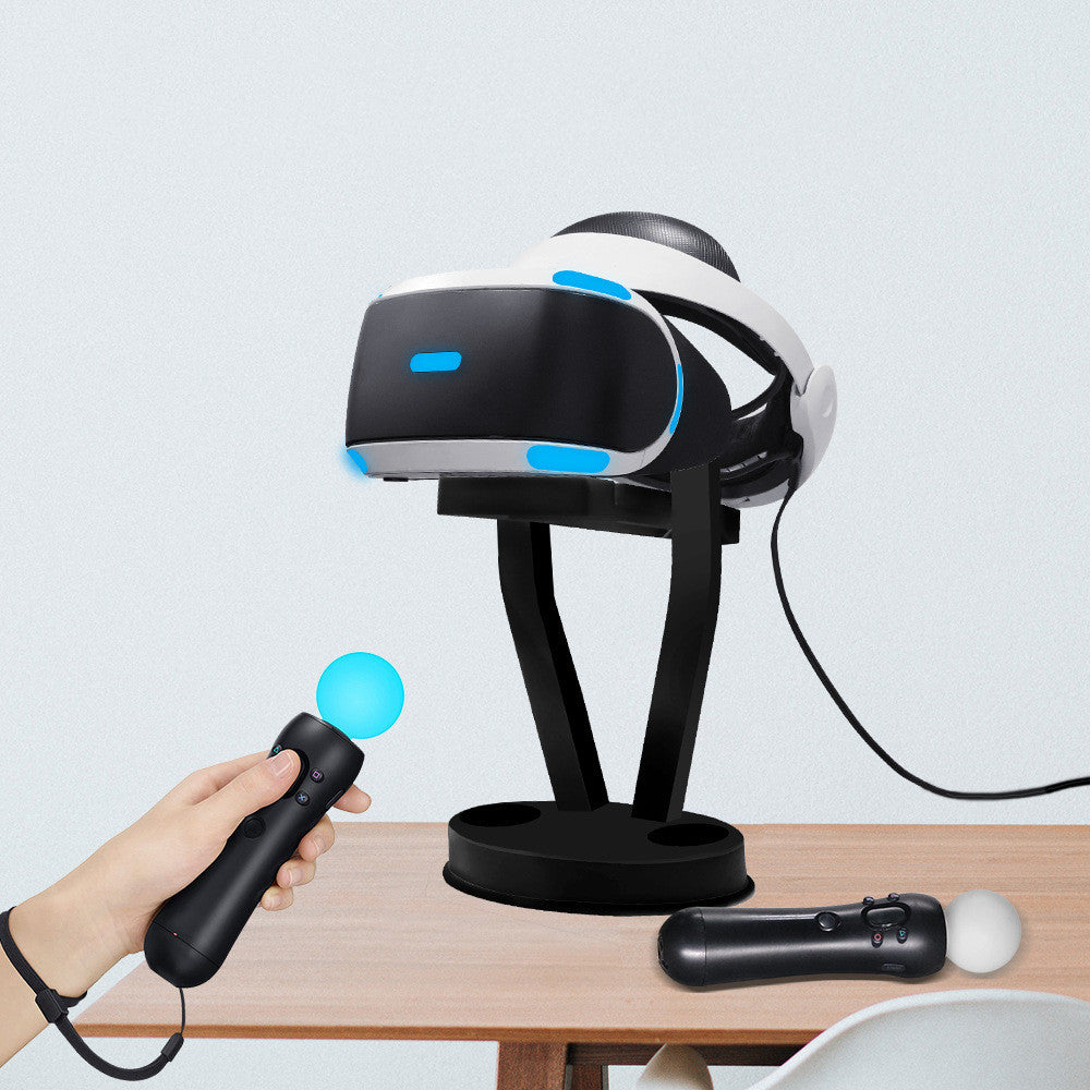 VR glasses 3D helmet with controllers on a table, providing an immersive virtual reality experience.