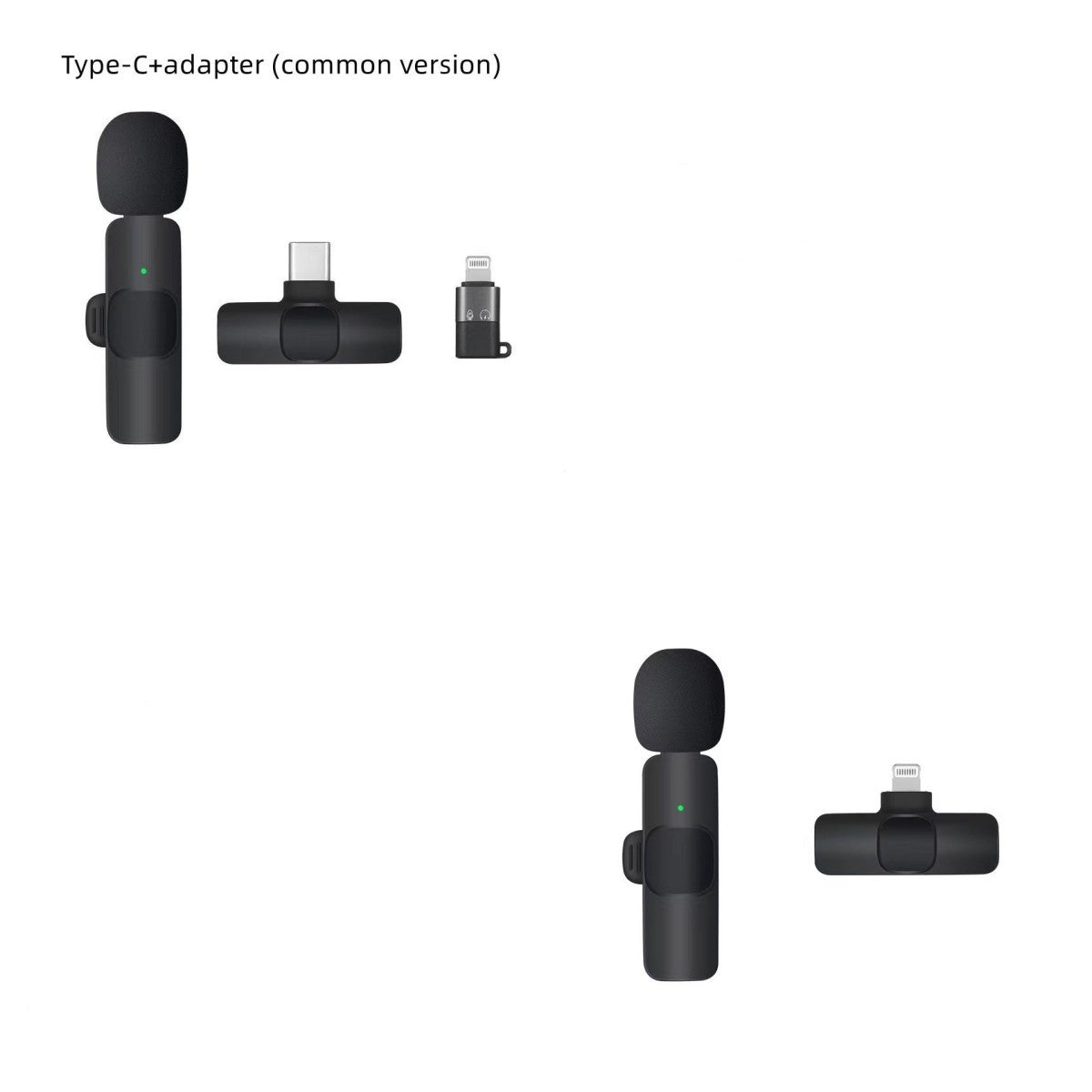 Wireless lavalier microphone with dual channels, adapters, and compact design for outdoor use.