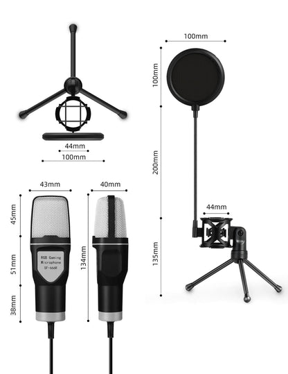 Clear Full RGB Capacitor Gaming Microphone with Stand and Pop Filter.