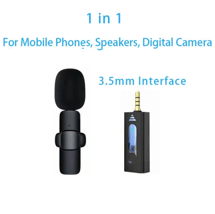 Wireless lavalier microphone with 3.5mm interface for mobile phones, speakers, digital cameras.