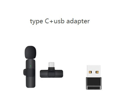 Wireless Lavalier Microphone with Type C and USB adapter for versatile connectivity.